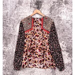 Bl^nk London Top Small Womens Anthropologie Leopard Long Sleeve Blouse